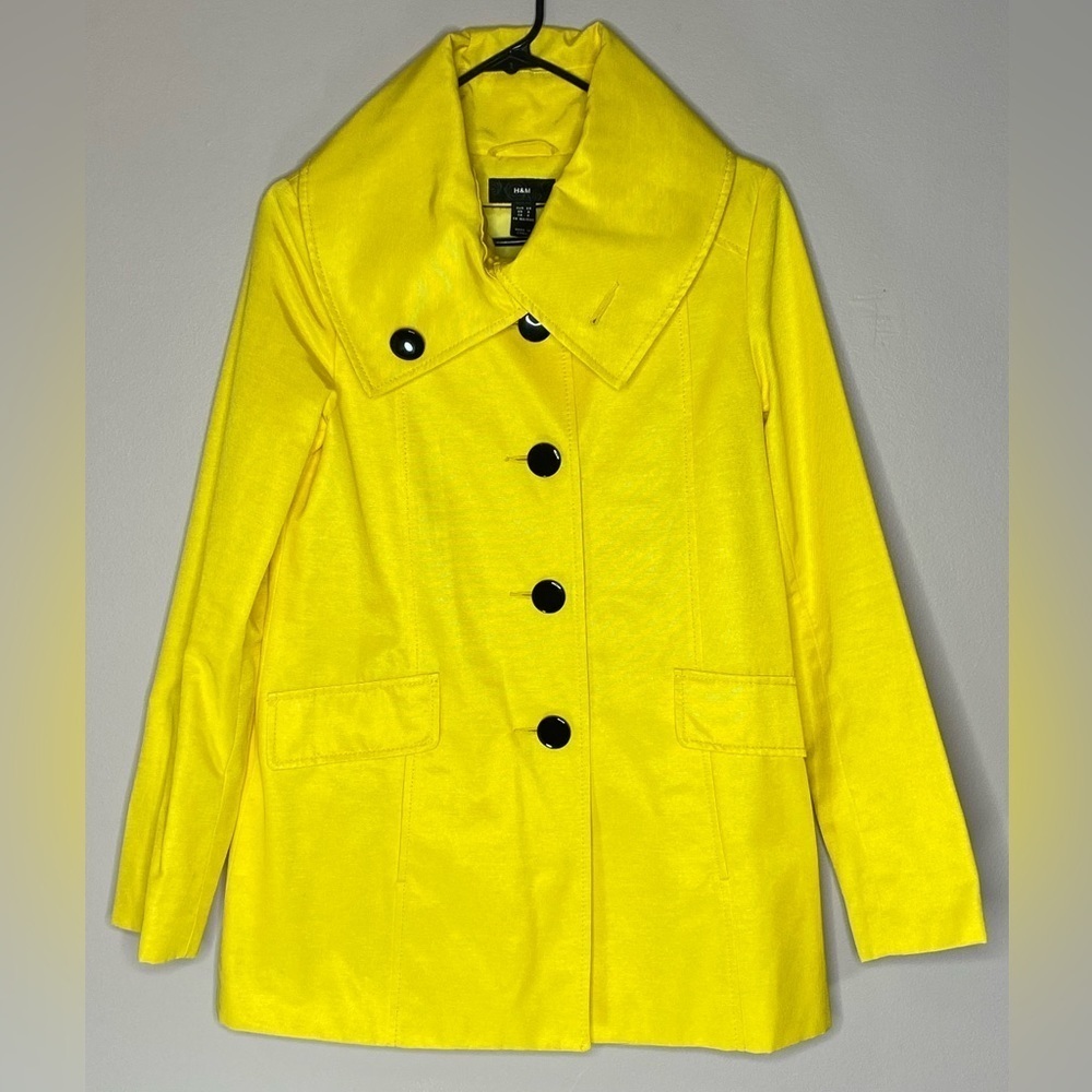 H&M Bright Yellow Cowl Neck Vintage Pea Coat Jacket Women’s Size 4